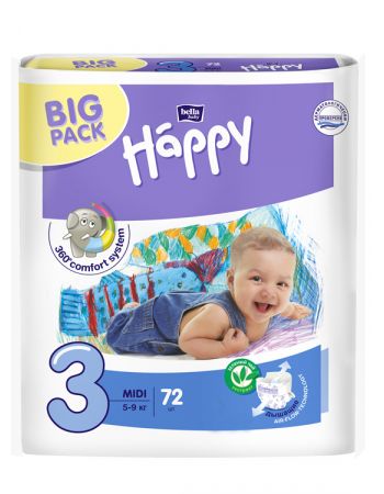 Підгузники дитячі Happy BELLA BABY midi. (вес 5-9 кг, 72 шт.)