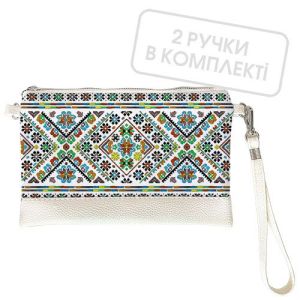 Клатч через плечо Цветы вышивки на белом фоне