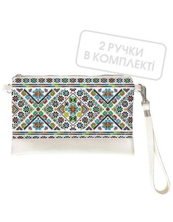 Клатч через плечо Цветы вышивки на белом фоне