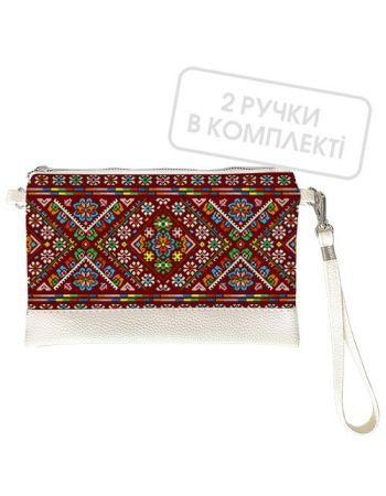 Клатч через плечо Вышивка цветы, белая экокожа