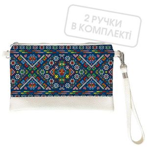 Клатч через плечо Вышивка цветы на синем фоне