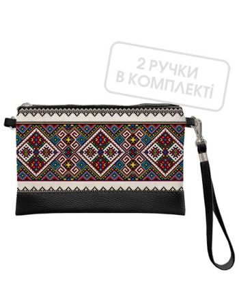Клатч через плече Вишивка ромби, чорна екошкіра