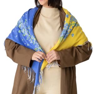 Платок шерстяной патриотический С цветами 102х102см