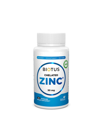 Хелатний цинк, Chelated Zinc, Biotus, 30 мг, 100 капсул 44313