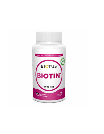 Біотин, Biotin, Biotus, 5000 мкг, 100 капсул