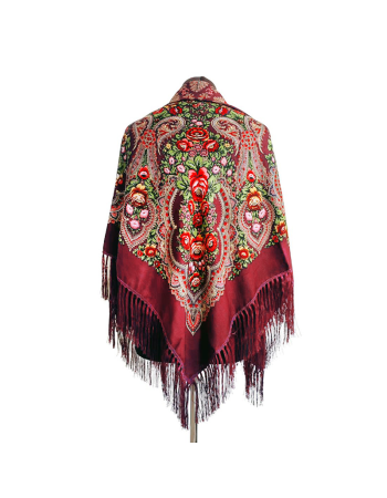 Платок бордовый с цветами 1,2 м*1,2 м