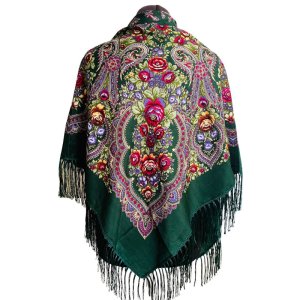 Хустина зелена з квітами 1,2 м*1,2 м