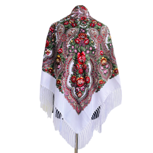 Хустина біла з квітами 1,2 м*1,2 м